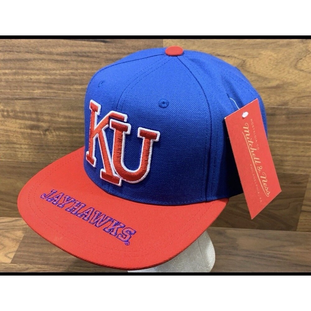 Mitchell & Ness Kansas Jayhawks Snapback Flat Brim Blue Red One Size